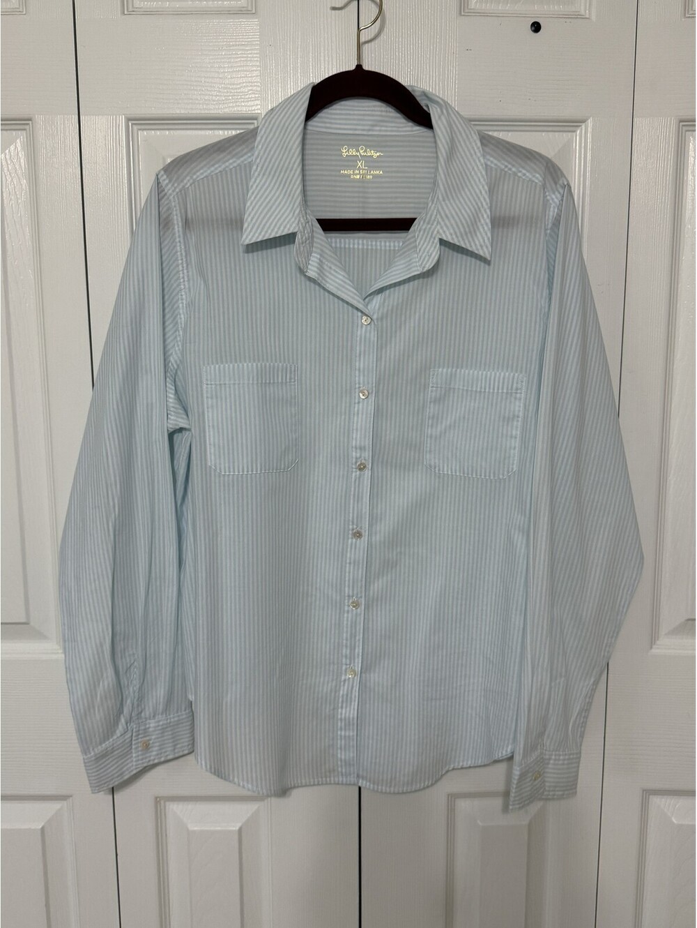 Lilly Pulitzer Shirt Womens XL Blue Stripe Long Sleeve Button Front Blouse